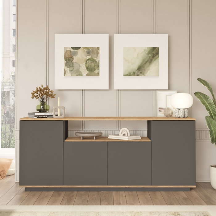 Hanah Home Consola FR15-AA Pino Atlántico y Antracita, Tablero de Partículas Recubierto de Melamina, 180x75x44.5cm
